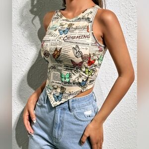 NEW Butterfly Print Cropped Tank Top